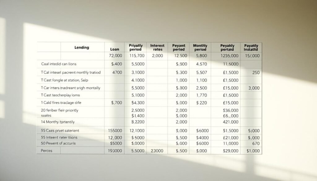 A detailed spreadsheet with a clean, modern layout, displaying a side-by-side comparison of various private lending options and their associated monthly payments. The spreadsheet is illuminated by soft, diffused lighting, casting subtle shadows that add depth and dimensionality. The background is a minimalist, off-white hue, allowing the information to be the focal point. The columns are neatly organized, presenting key details such as loan amount, interest rate, repayment period, and the calculated monthly installment. The overall aesthetic is professional, informative, and designed to aid the reader in understanding the nuances of private lending costs. A detailed spreadsheet with a clean, modern layout, displaying a side-by-side comparison of various private lending options and their associated monthly payments. The spreadsheet is illuminated by soft, diffused lighting, casting subtle shadows that add depth and dimensionality. The background is a minimalist, off-white hue, allowing the information to be the focal point. The columns are neatly organized, presenting key details such as loan amount, interest rate, repayment period, and the calculated monthly installment. The overall aesthetic is professional, informative, and designed to aid the reader in understanding the nuances of private lending costs.