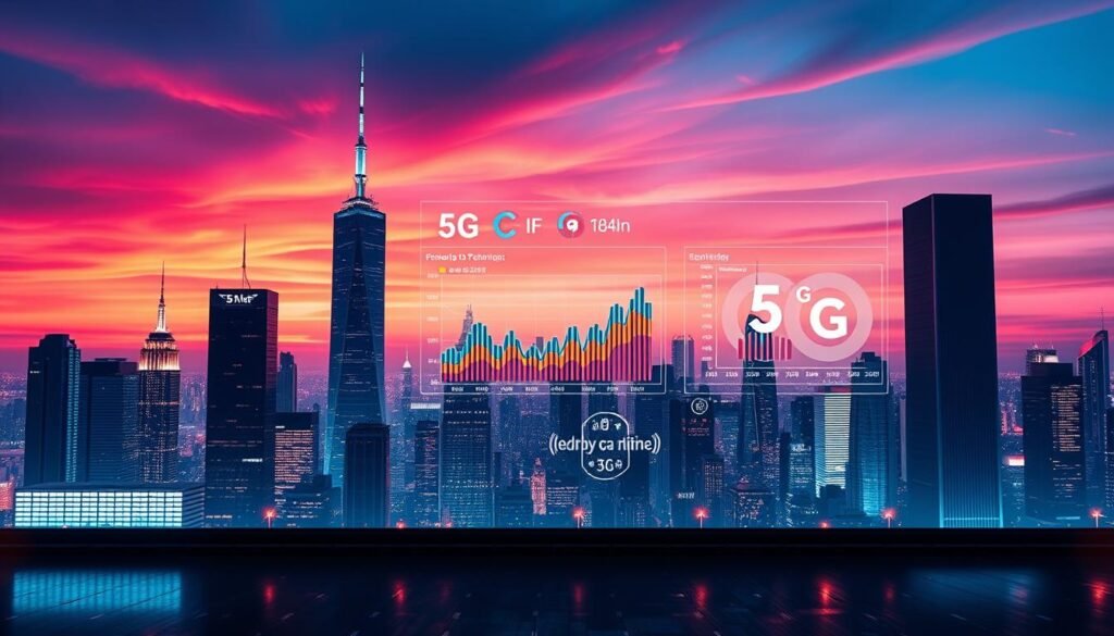 A sleek, modern 5G network plan visualization. In the foreground, a stylized cityscape with towering skyscrapers and glowing 5G antennas. The middle ground features a dynamic data visualization, with colorful graphs and charts illustrating 5G coverage and performance. In the background, a vibrant gradient sky, evoking the cutting-edge technology of the Telecombrother 5G plan. The composition is balanced, with a sense of depth and perspective. Cinematic lighting casts dramatic shadows, heightening the sense of technological prowess. The overall mood is one of innovation, progress, and the future of telecommunications. A sleek, modern 5G network plan visualization. In the foreground, a stylized cityscape with towering skyscrapers and glowing 5G antennas. The middle ground features a dynamic data visualization, with colorful graphs and charts illustrating 5G coverage and performance. In the background, a vibrant gradient sky, evoking the cutting-edge technology of the Telecombrother 5G plan. The composition is balanced, with a sense of depth and perspective. Cinematic lighting casts dramatic shadows, heightening the sense of technological prowess. The overall mood is one of innovation, progress, and the future of telecommunications.