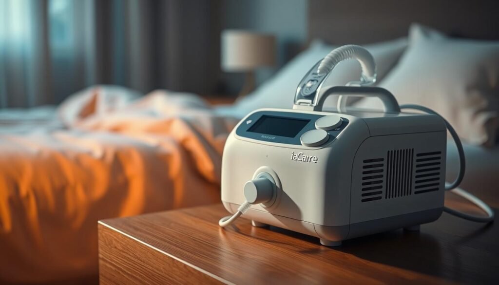 A well-maintained iCareCPAP sleep apnea machine resting on a wooden surface, bathed in warm, diffused lighting. The device's sleek, white design is prominently featured, its control panel and air tube neatly arranged. In the background, a soothing, out-of-focus bedroom scene, suggesting the machine's role in providing restful, restorative sleep. The image conveys a sense of ease and simplicity, highlighting the machine's essential role in the user's health and well-being. A well-maintained iCareCPAP sleep apnea machine resting on a wooden surface, bathed in warm, diffused lighting. The device's sleek, white design is prominently featured, its control panel and air tube neatly arranged. In the background, a soothing, out-of-focus bedroom scene, suggesting the machine's role in providing restful, restorative sleep. The image conveys a sense of ease and simplicity, highlighting the machine's essential role in the user's health and well-being.